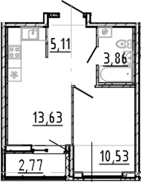1-комнатная квартира 33.13 м², 22/22 эт., ЖК «Город Первых»